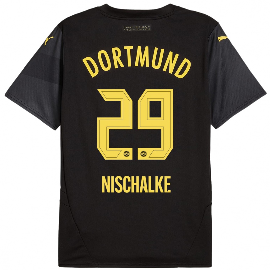 Hombre Fútbol Camiseta Jermain Nischalke #29 Negro Amarillo 2ª Equipación 2024/25 Perú