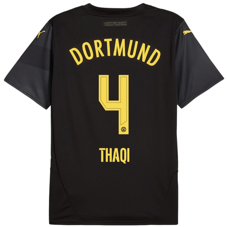 Hombre Fútbol Camiseta Albin Thaqi #4 Negro Amarillo 2ª Equipación 2024/25 Perú