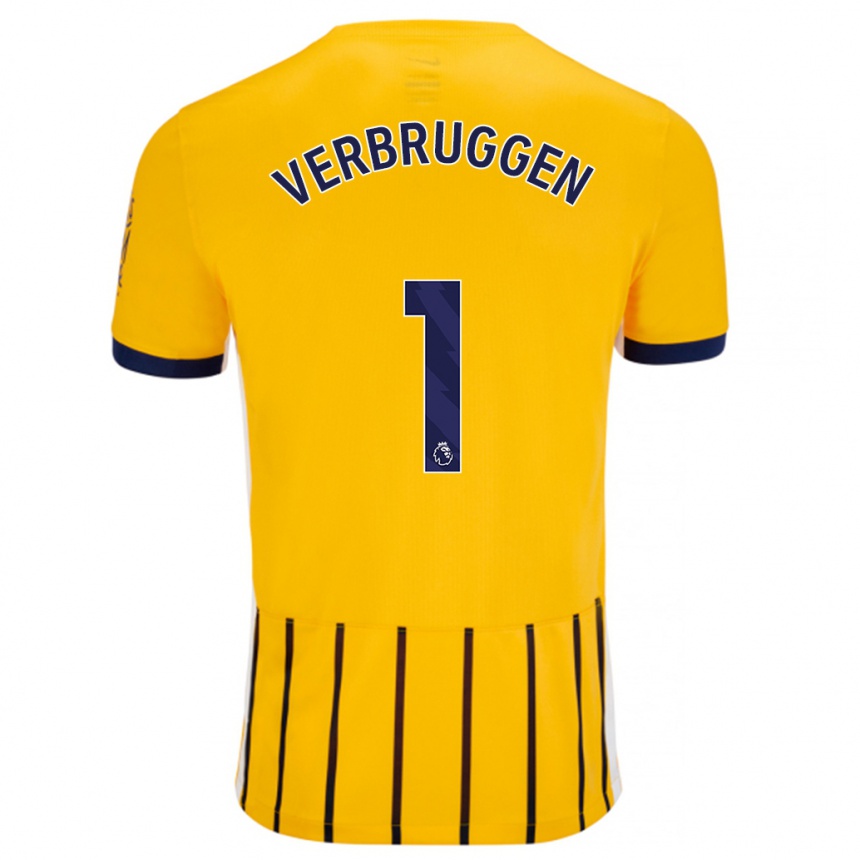 Hombre Fútbol Camiseta Bart Verbruggen #1 Dorado Azul Rayas 2ª Equipación 2024/25 Perú