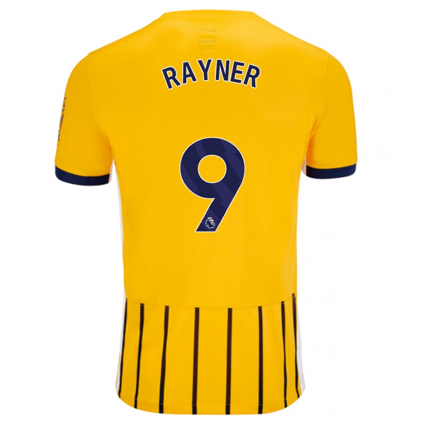 Hombre Fútbol Camiseta Rebecca Rayner #9 Dorado Azul Rayas 2ª Equipación 2024/25 Perú