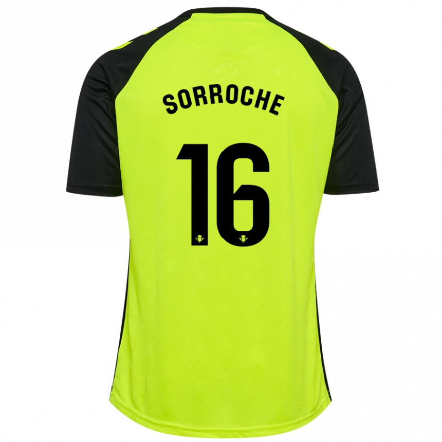 Hombre Fútbol Camiseta Ginés Sorroche #16 Amarillo Fluorescente Negro 2ª Equipación 2024/25 Perú