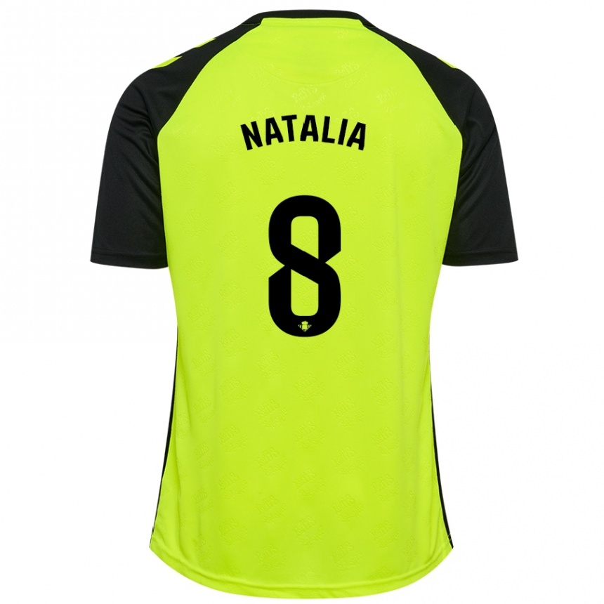 Hombre Fútbol Camiseta Natalia Montilla Martinez #8 Amarillo Fluorescente Negro 2ª Equipación 2024/25 Perú