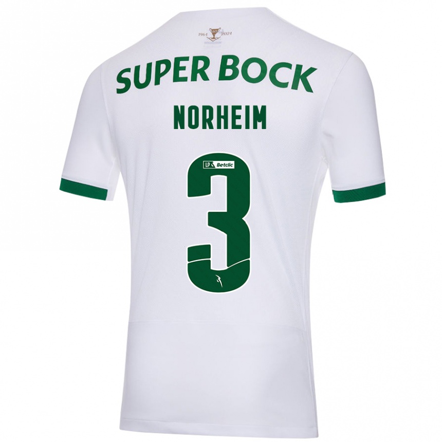 Hombre Fútbol Camiseta Andrea Norheim #3 Blanco Verde 2ª Equipación 2024/25 Perú