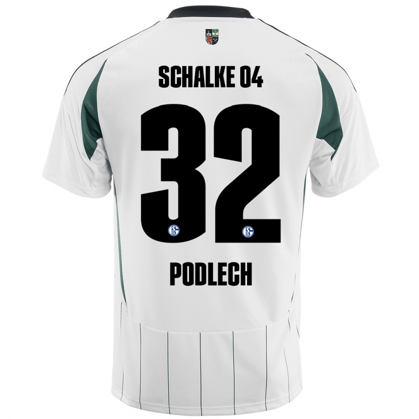 Hombre Fútbol Camiseta Luca Podlech #32 Blanco Verde 2ª Equipación 2024/25 Perú