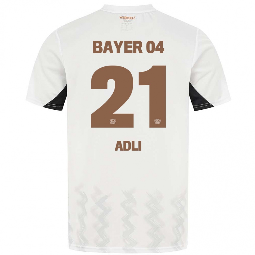 Hombre Fútbol Camiseta Amine Adli #21 Blanco Negro 2ª Equipación 2024/25 Perú