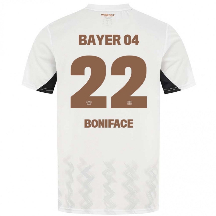 Hombre Fútbol Camiseta Victor Boniface #22 Blanco Negro 2ª Equipación 2024/25 Perú