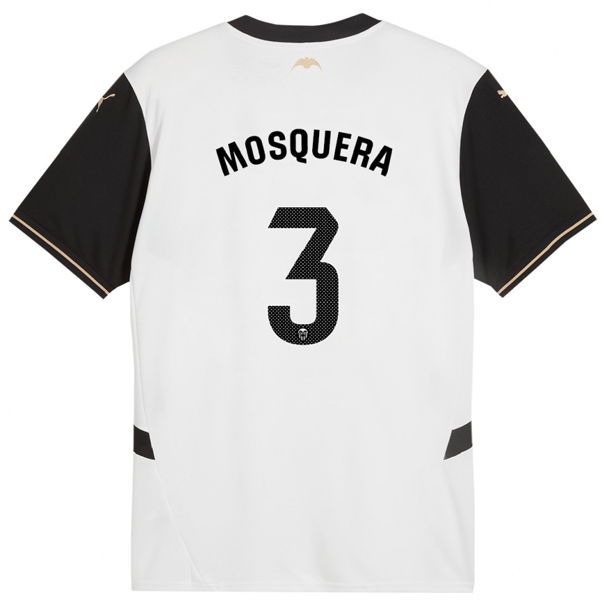 Mujer Fútbol Camiseta Cristhian Mosquera #3 Blanco Negro 1ª Equipación 2024/25 Perú