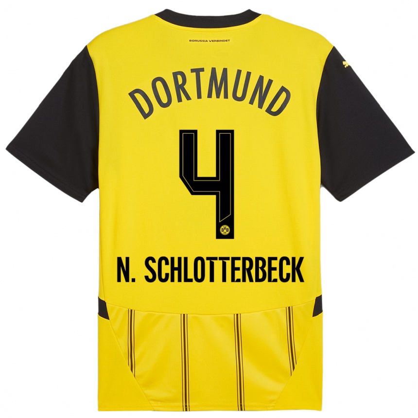 Mujer Fútbol Camiseta Nico Schlotterbeck #4 Amarillo Negro 1ª Equipación 2024/25 Perú