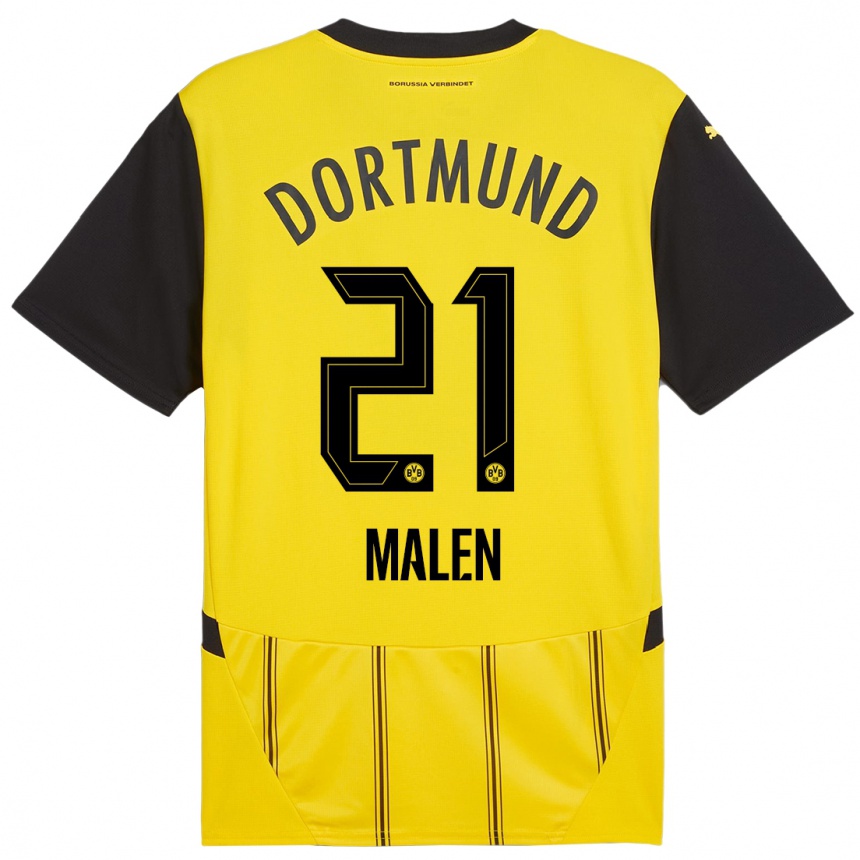 Mujer Fútbol Camiseta Donyell Malen #21 Amarillo Negro 1ª Equipación 2024/25 Perú