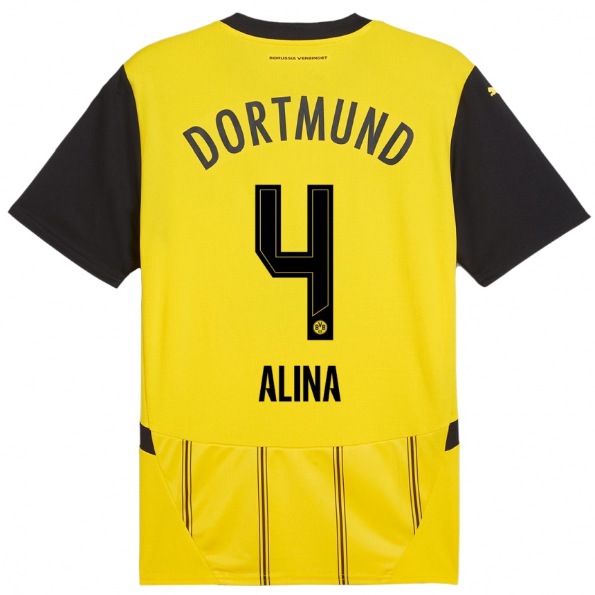 Mujer Fútbol Camiseta Grijseels Alina #4 Amarillo Negro 1ª Equipación 2024/25 Perú