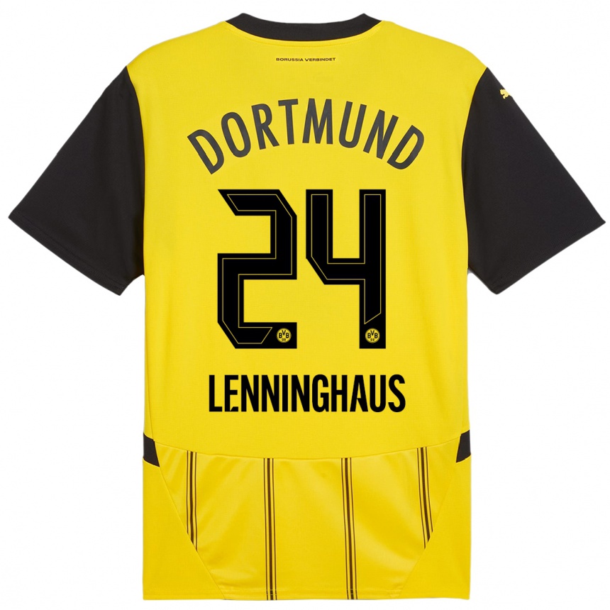 Mujer Fútbol Camiseta Mika Lenninghaus #24 Amarillo Negro 1ª Equipación 2024/25 Perú