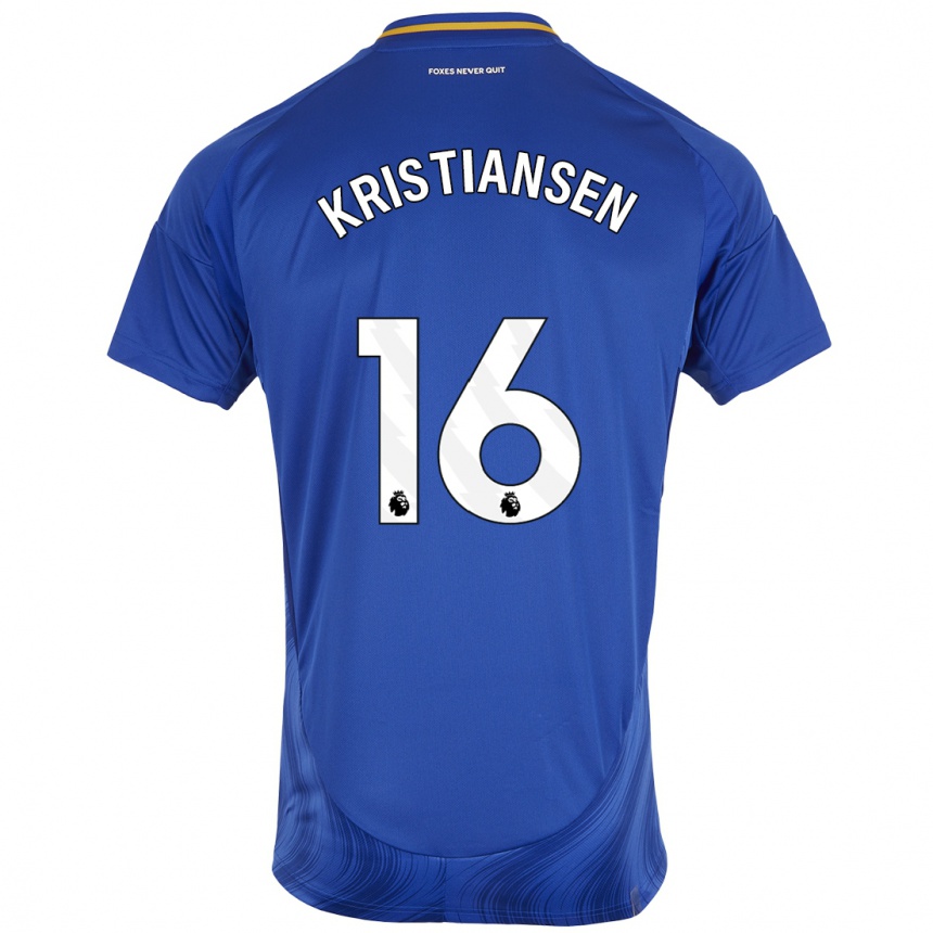 Mujer Fútbol Camiseta Victor Kristiansen #16 Azul Blanco 1ª Equipación 2024/25 Perú