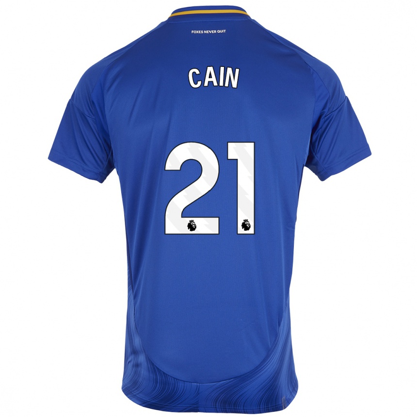 Mujer Fútbol Camiseta Hannah Cain #21 Azul Blanco 1ª Equipación 2024/25 Perú