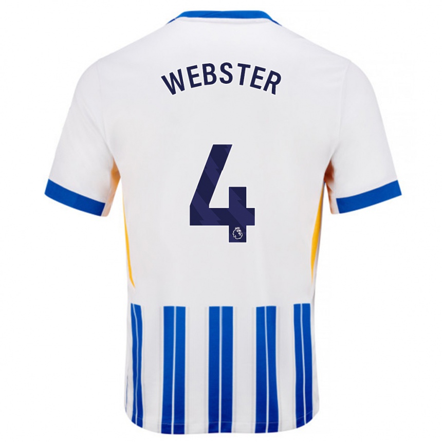 Mujer Fútbol Camiseta Adam Webster #4 Blanco Azul Rayas 1ª Equipación 2024/25 Perú