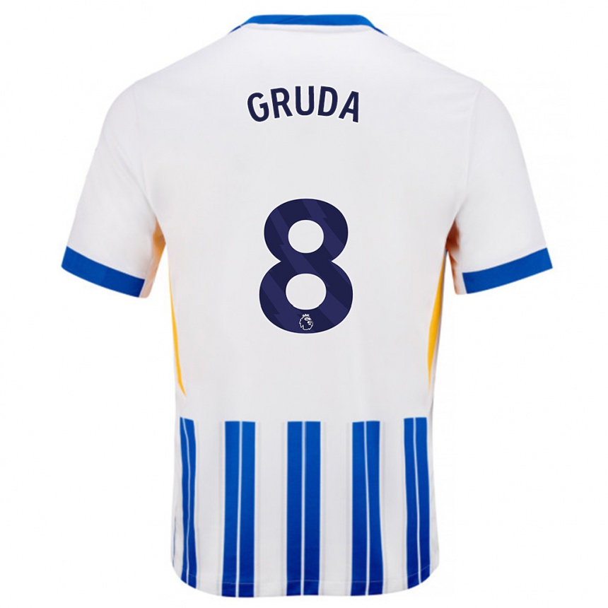 Mujer Fútbol Camiseta Brajan Gruda #8 Blanco Azul Rayas 1ª Equipación 2024/25 Perú