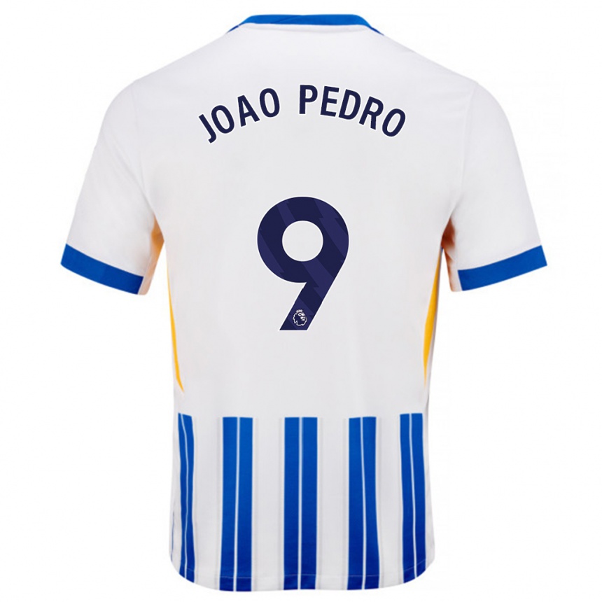 Mujer Fútbol Camiseta João Pedro #9 Blanco Azul Rayas 1ª Equipación 2024/25 Perú