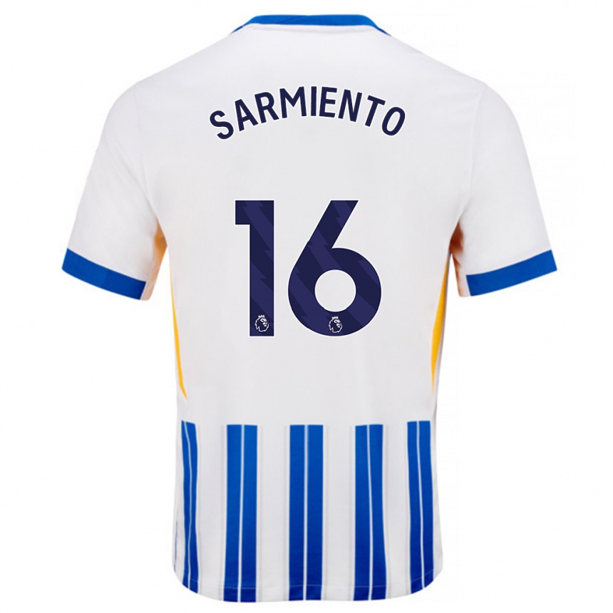 Mujer Fútbol Camiseta Jeremy Sarmiento #16 Blanco Azul Rayas 1ª Equipación 2024/25 Perú