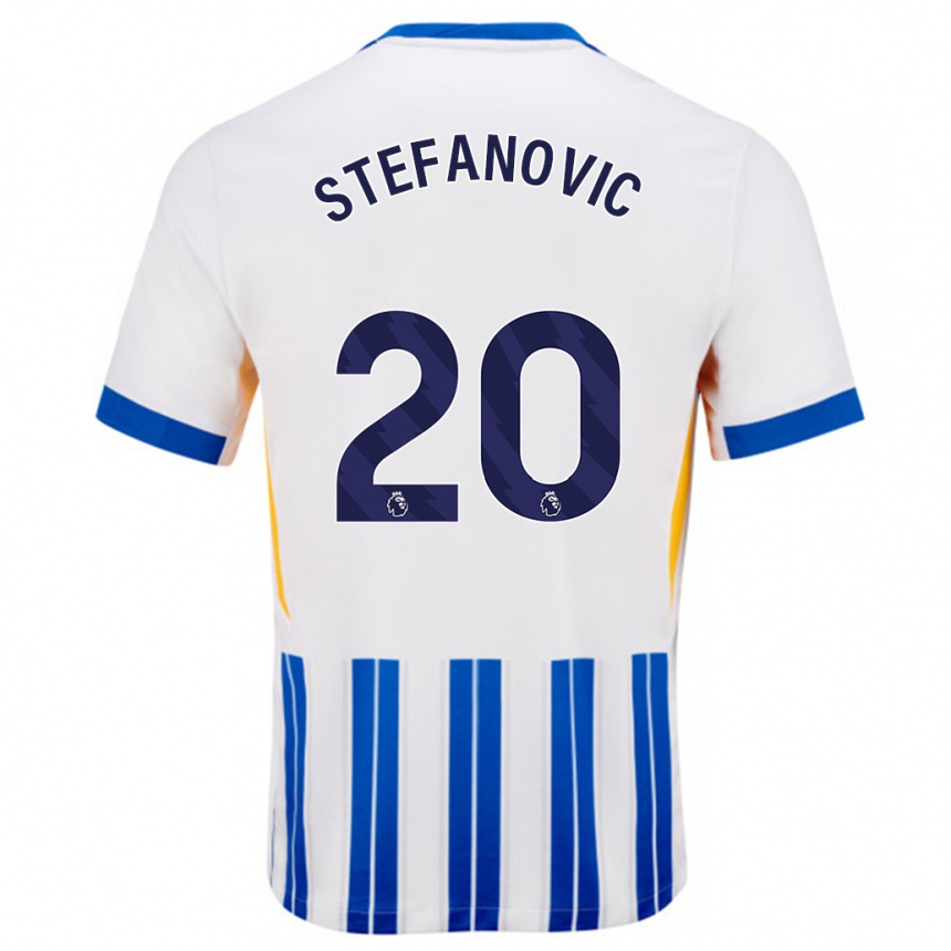 Mujer Fútbol Camiseta Dejana Stefanović #20 Blanco Azul Rayas 1ª Equipación 2024/25 Perú