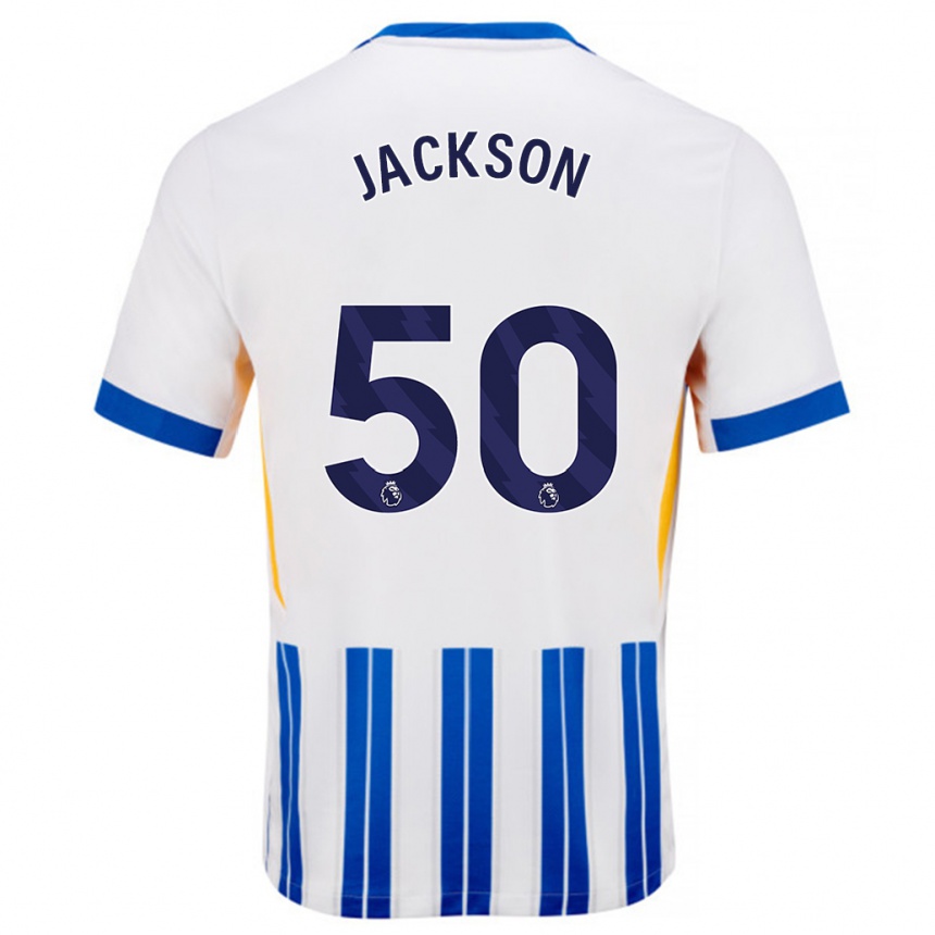 Mujer Fútbol Camiseta Ben Jackson #50 Blanco Azul Rayas 1ª Equipación 2024/25 Perú