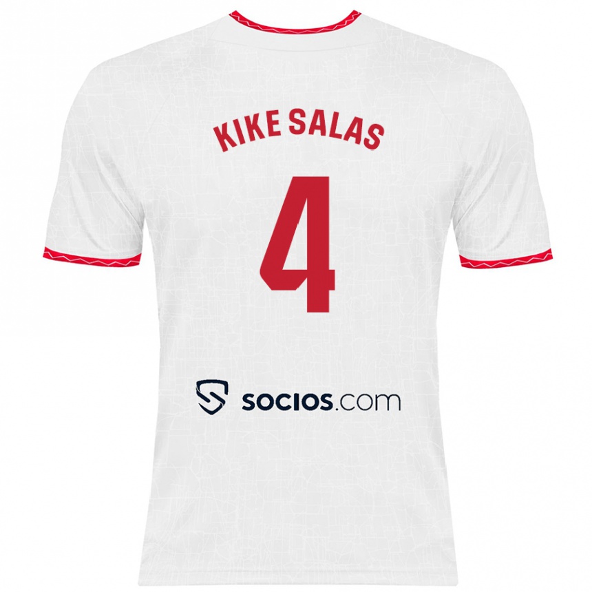 Mujer Fútbol Camiseta Kike Salas #4 Blanco Rojo 1ª Equipación 2024/25 Perú