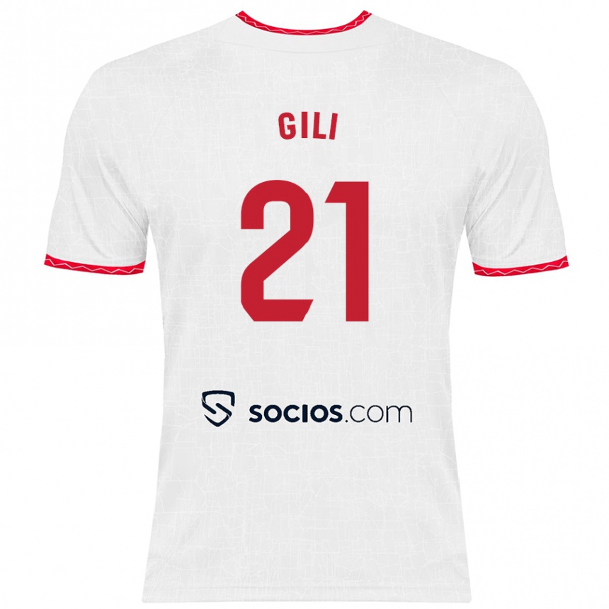 Mujer Fútbol Camiseta Gemma Gili #21 Blanco Rojo 1ª Equipación 2024/25 Perú