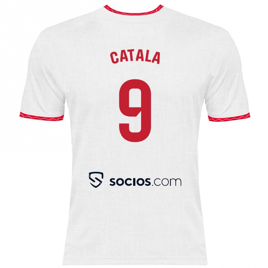 Mujer Fútbol Camiseta Rubén Catalá #9 Blanco Rojo 1ª Equipación 2024/25 Perú