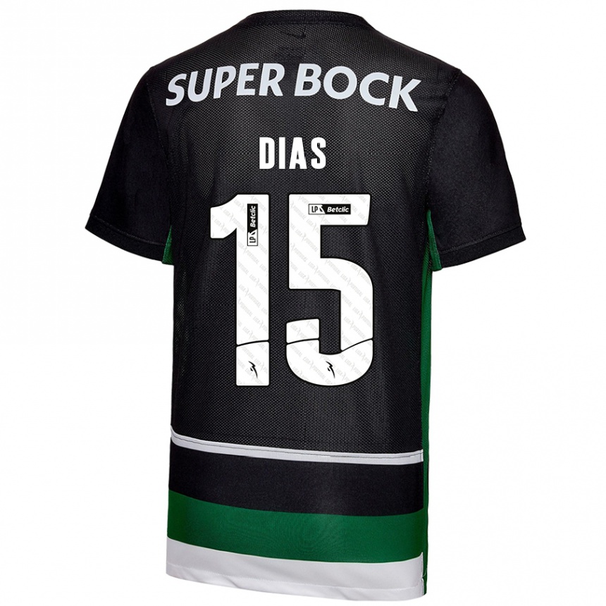 Mujer Fútbol Camiseta Rodrigo Dias #15 Negro Blanco Verde 1ª Equipación 2024/25 Perú