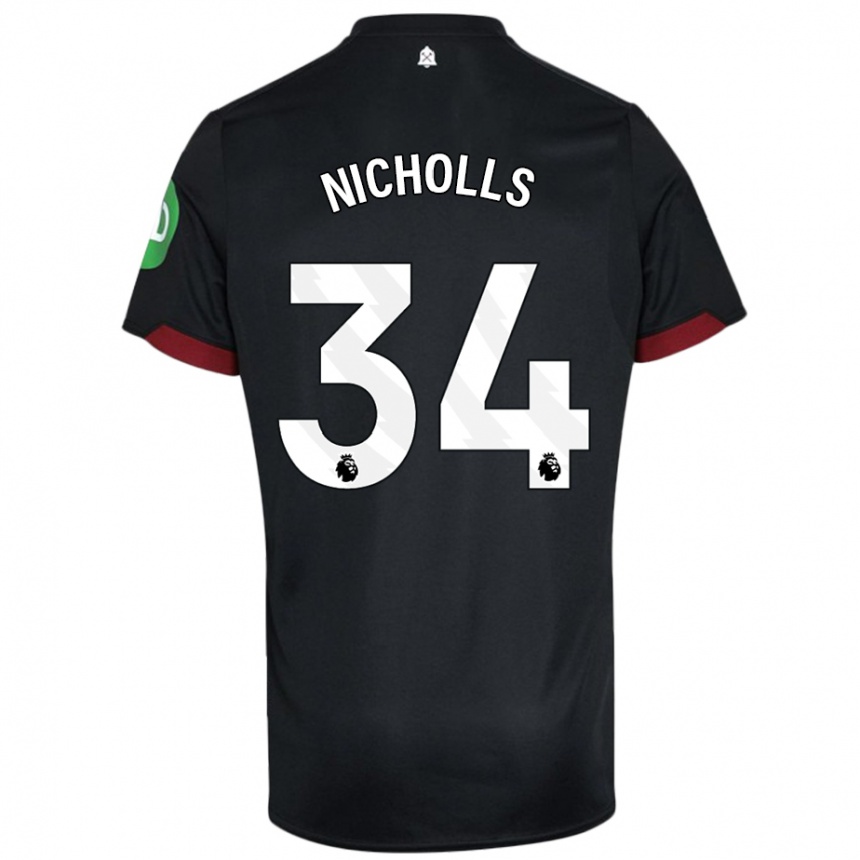 Mujer Fútbol Camiseta Macey Nicholls #34 Negro Blanco 2ª Equipación 2024/25 Perú