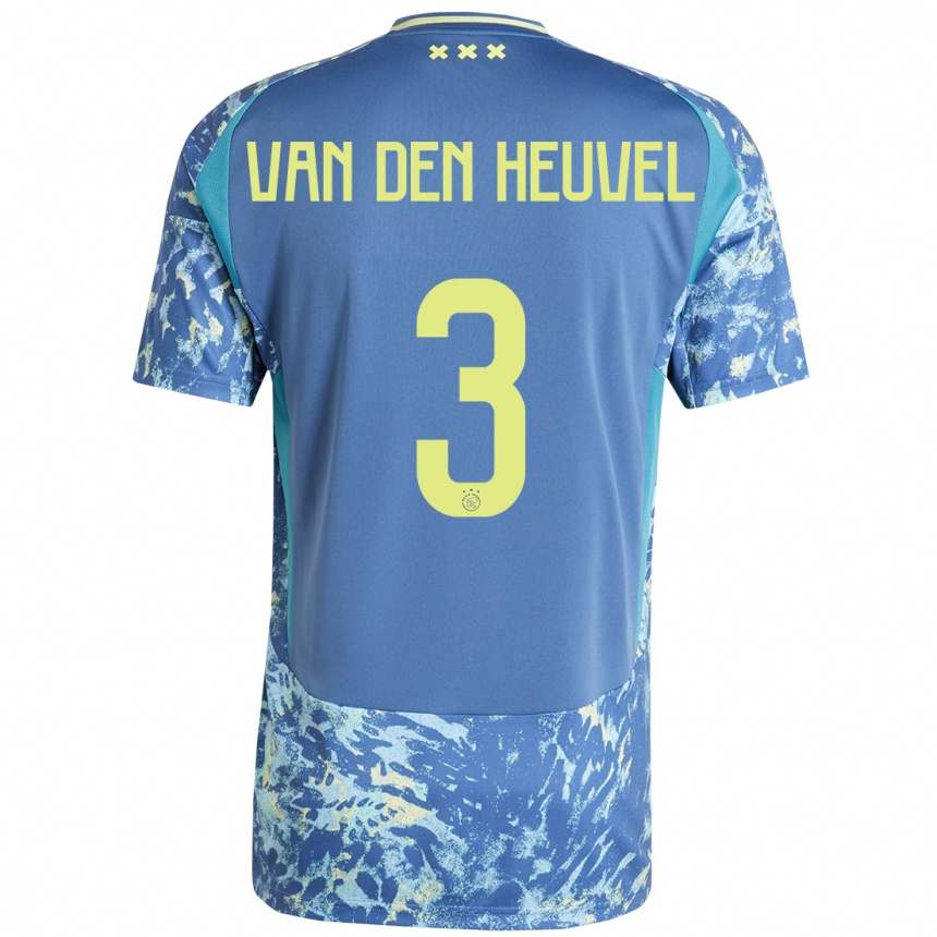 Mujer Fútbol Camiseta Nino Van Den Heuvel #3 Gris Azul Amarillo 2ª Equipación 2024/25 Perú