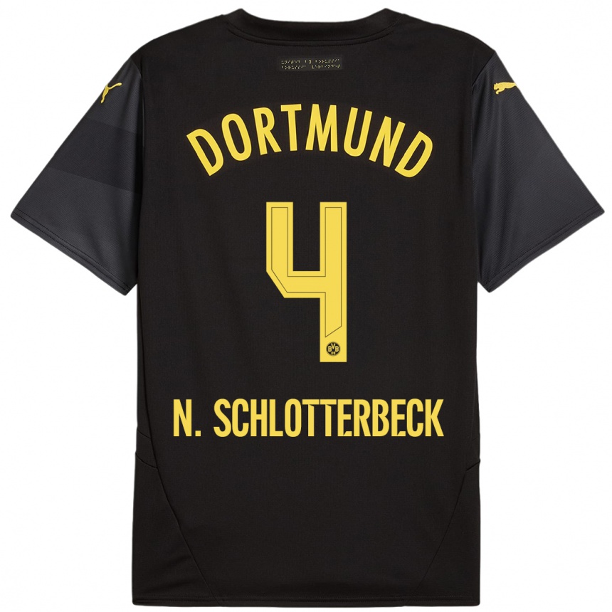 Mujer Fútbol Camiseta Nico Schlotterbeck #4 Negro Amarillo 2ª Equipación 2024/25 Perú