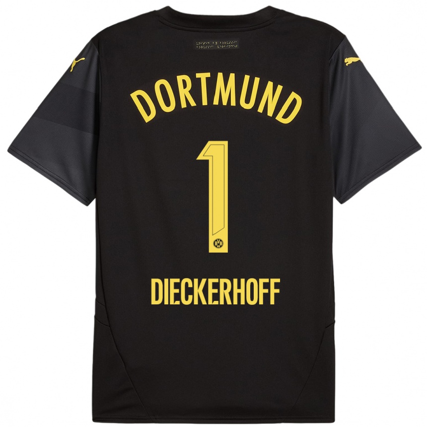 Mujer Fútbol Camiseta Max Dieckerhoff #1 Negro Amarillo 2ª Equipación 2024/25 Perú