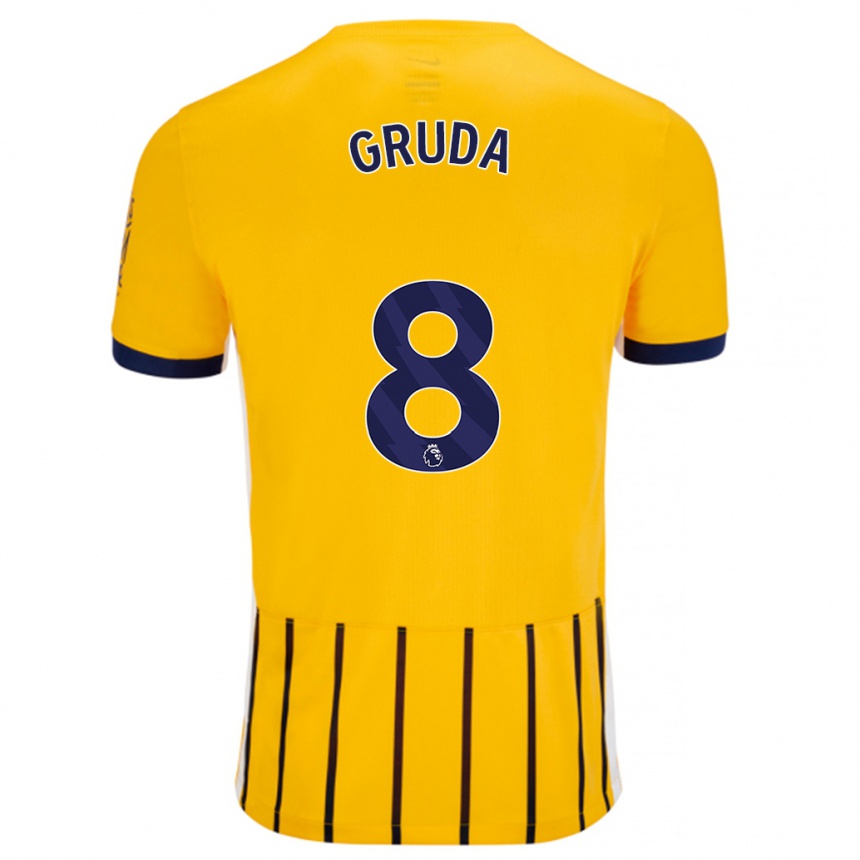 Mujer Fútbol Camiseta Brajan Gruda #8 Dorado Azul Rayas 2ª Equipación 2024/25 Perú