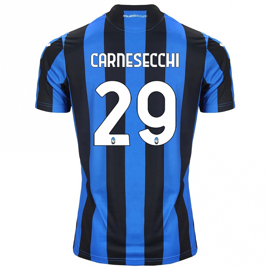 Niño Fútbol Camiseta Marco Carnesecchi #29 Azul Negro 1ª Equipación 2024/25 Perú