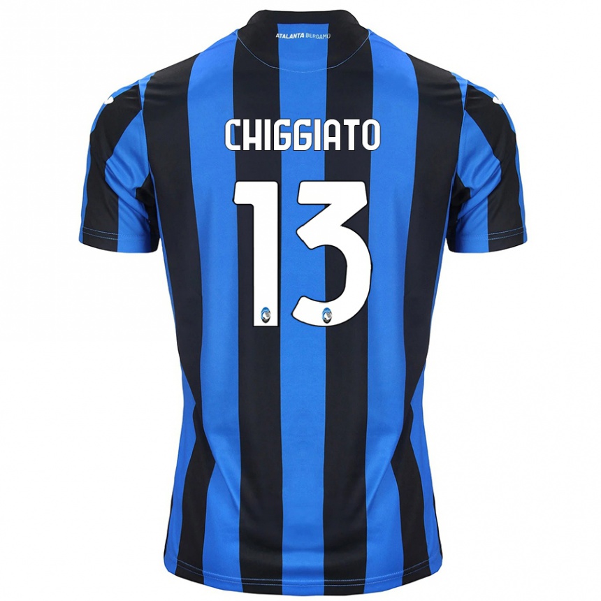 Niño Fútbol Camiseta Gabriele Chiggiato #13 Azul Negro 1ª Equipación 2024/25 Perú