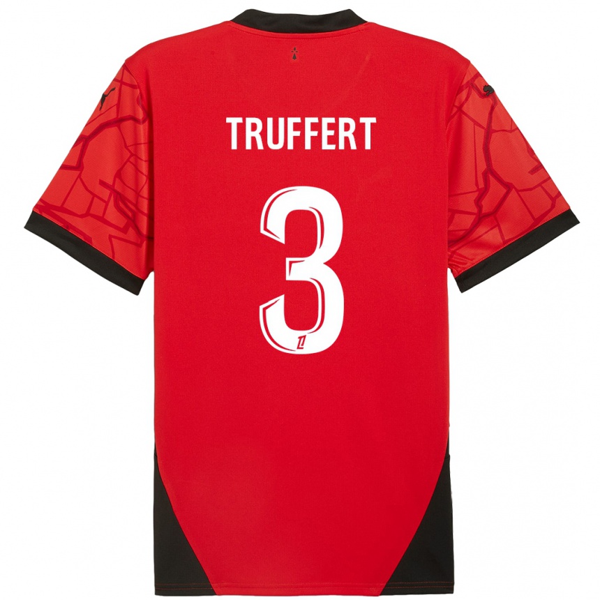 Niño Fútbol Camiseta Adrien Truffert #3 Rojo Negro 1ª Equipación 2024/25 Perú