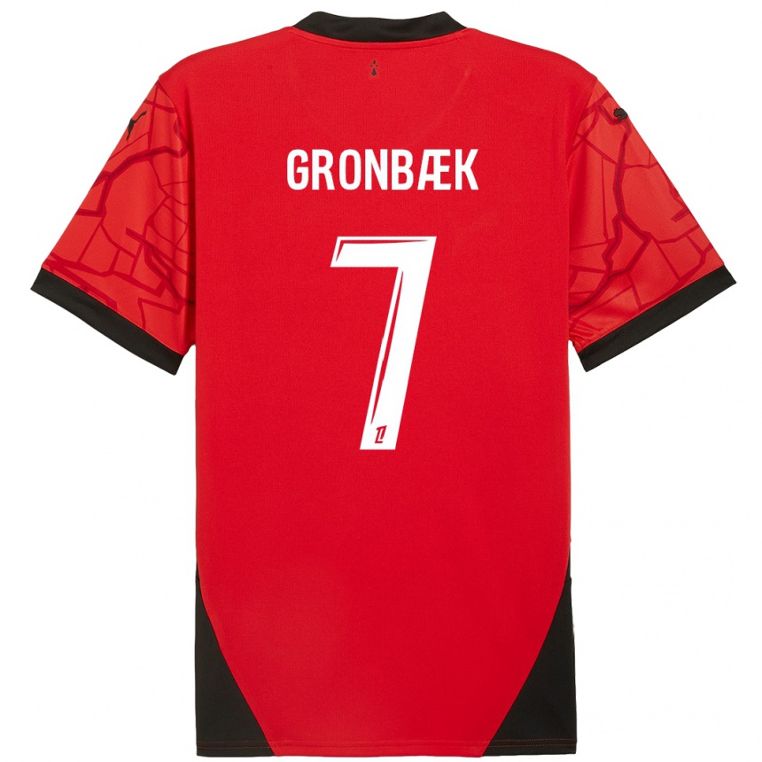 Niño Fútbol Camiseta Albert Grønbaek #7 Rojo Negro 1ª Equipación 2024/25 Perú