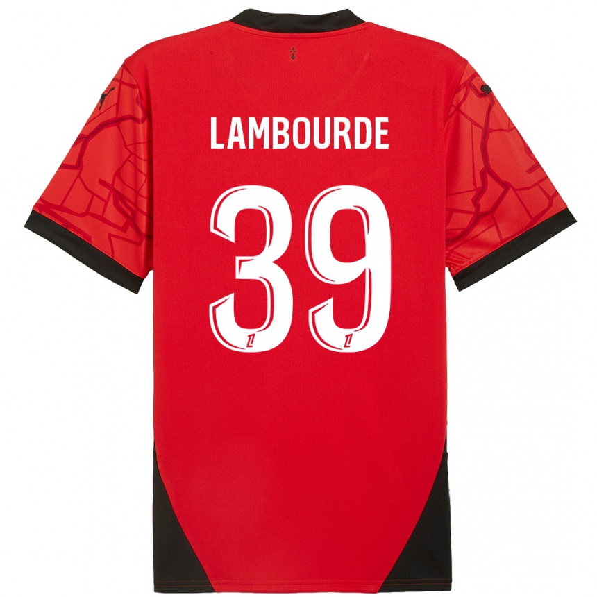 Niño Fútbol Camiseta Mathis Lambourde #39 Rojo Negro 1ª Equipación 2024/25 Perú