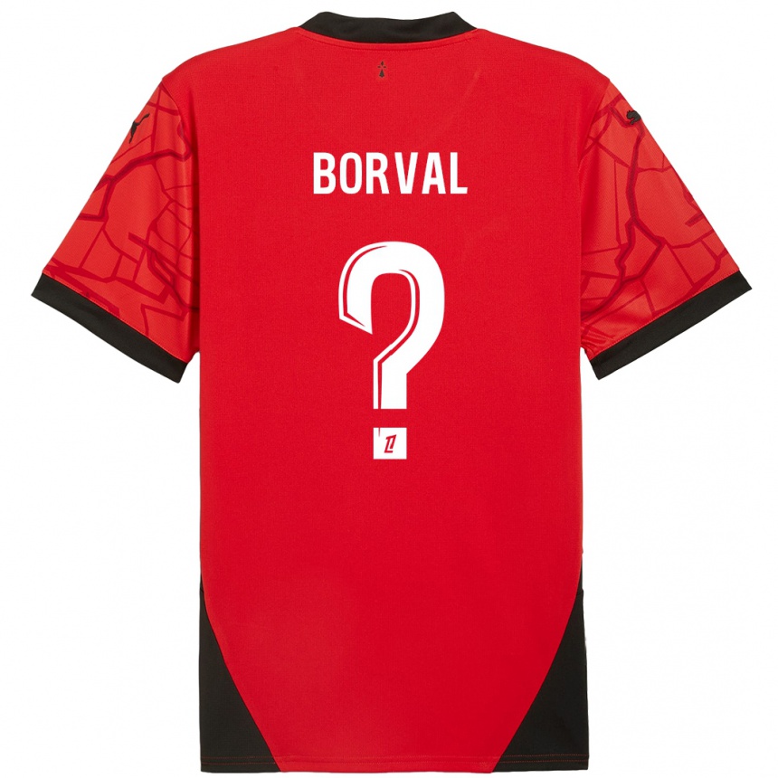 Niño Fútbol Camiseta Cyril Borval #0 Rojo Negro 1ª Equipación 2024/25 Perú