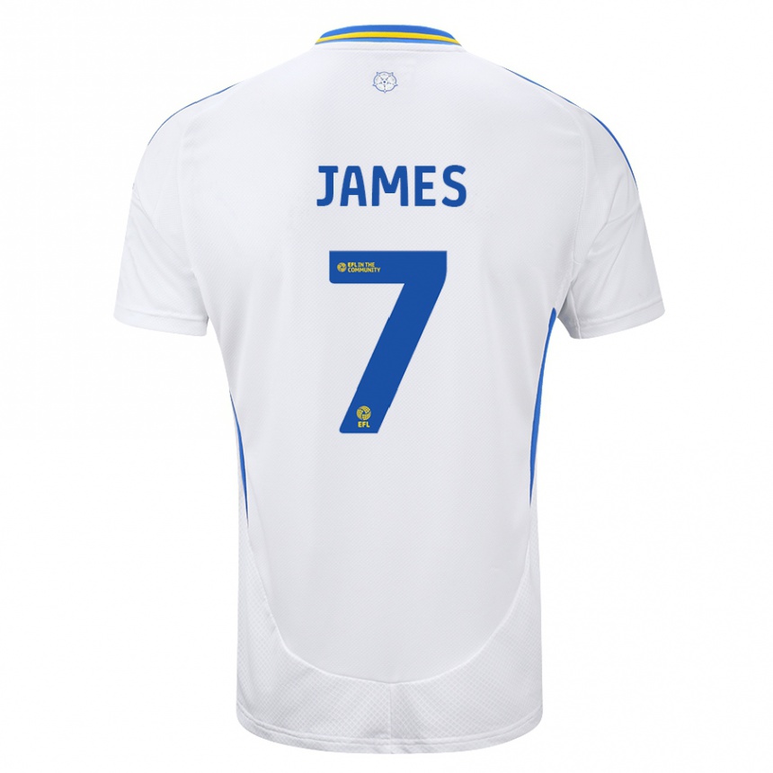 Niño Fútbol Camiseta Daniel James #7 Blanco Azul 1ª Equipación 2024/25 Perú