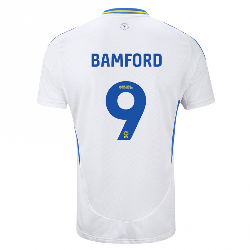 Niño Fútbol Camiseta Patrick Bamford #9 Blanco Azul 1ª Equipación 2024/25 Perú