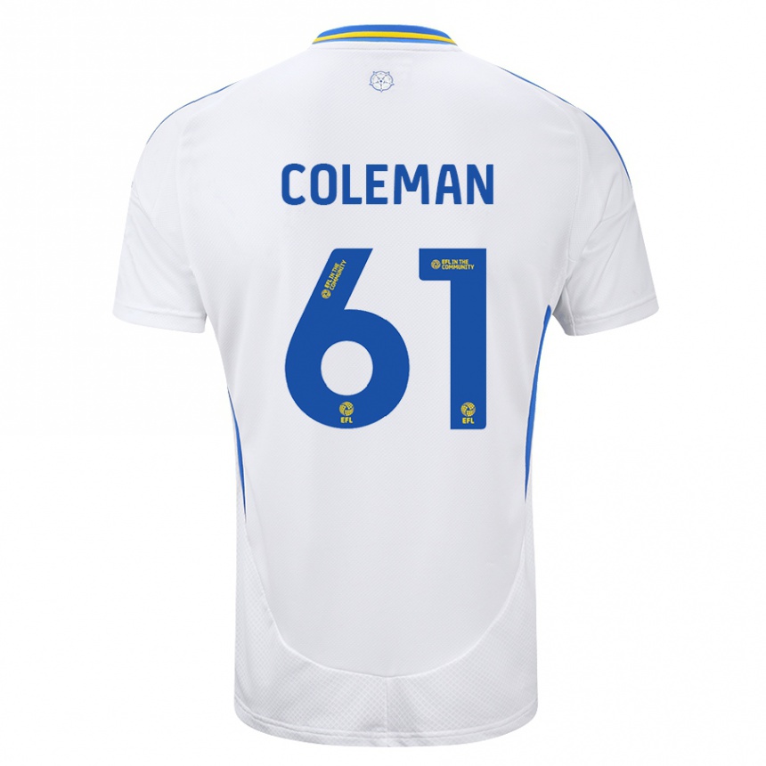 Niño Fútbol Camiseta Cian Coleman #61 Blanco Azul 1ª Equipación 2024/25 Perú