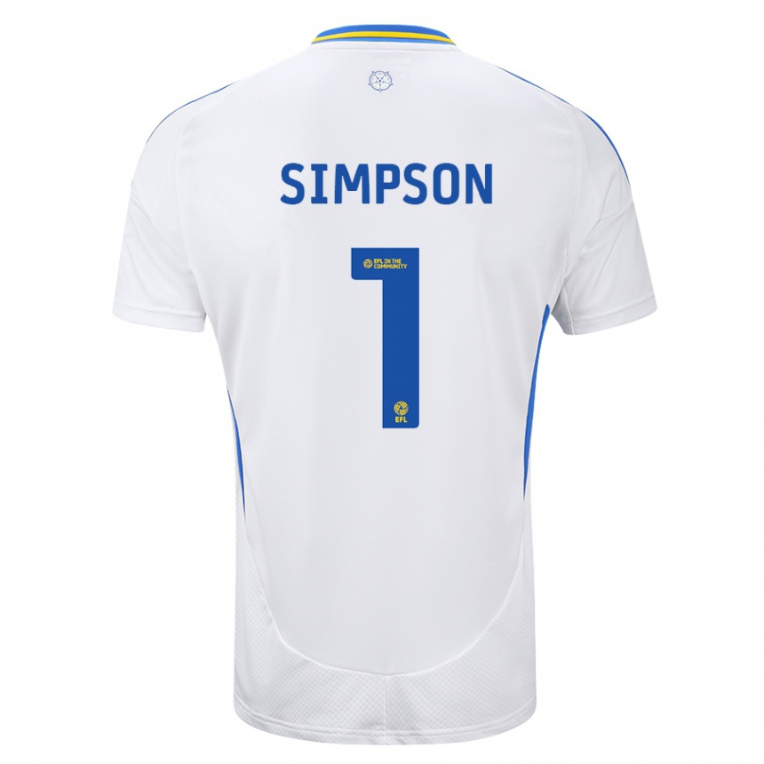 Niño Fútbol Camiseta Carrie Simpson #1 Blanco Azul 1ª Equipación 2024/25 Perú