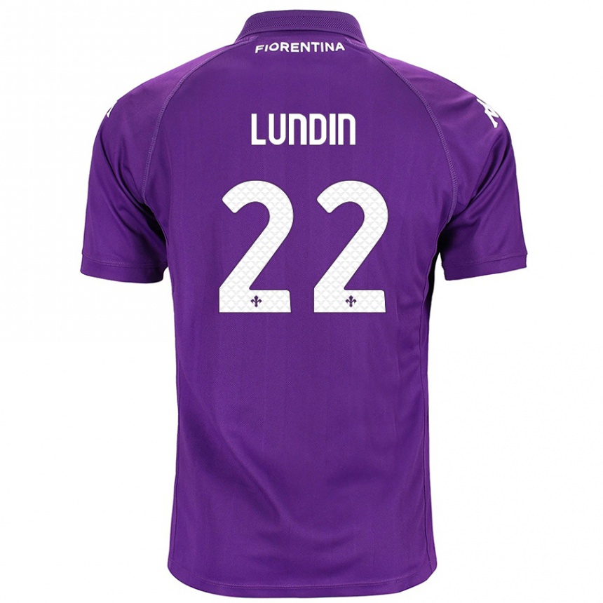 Niño Fútbol Camiseta Karin Lundin #22 Morado 1ª Equipación 2024/25 Perú