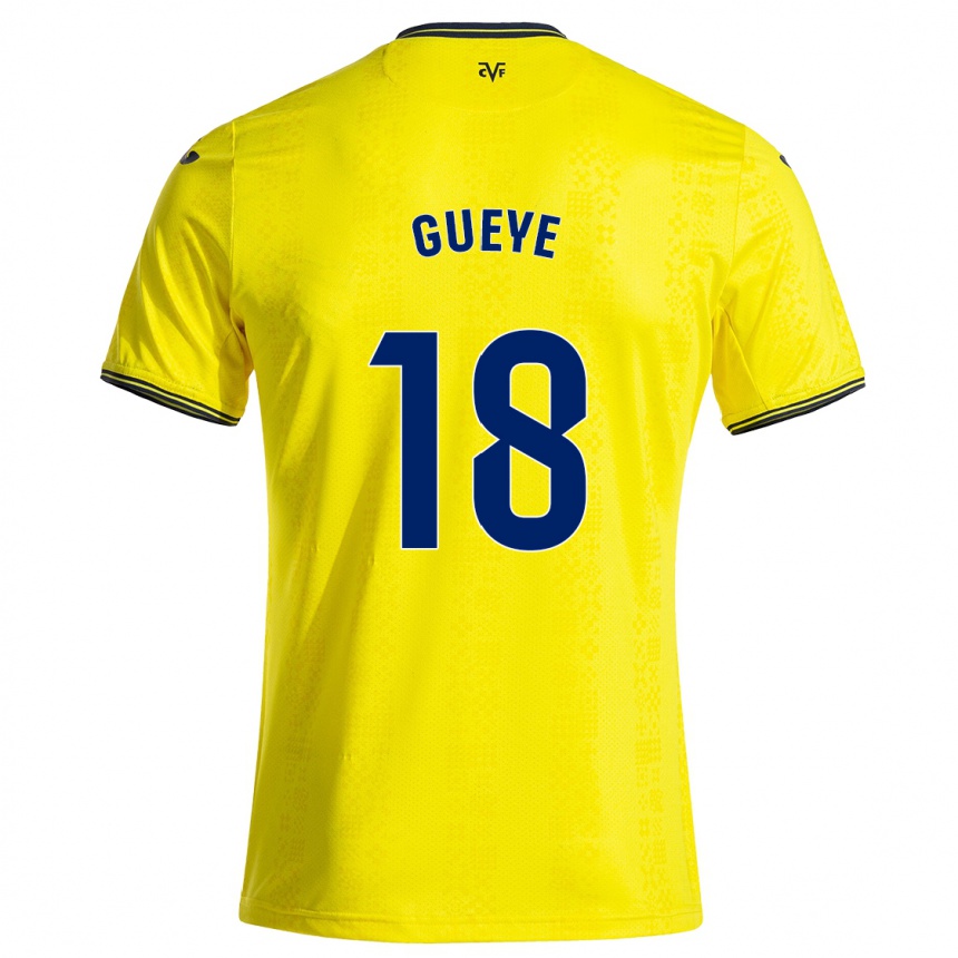 Niño Fútbol Camiseta Pape Gueye #18 Amarillo Negro 1ª Equipación 2024/25 Perú