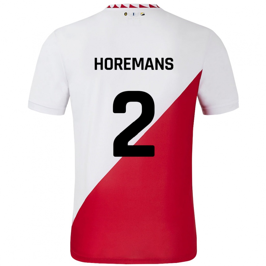 Niño Fútbol Camiseta Siebe Horemans #2 Blanco Rojo 1ª Equipación 2024/25 Perú