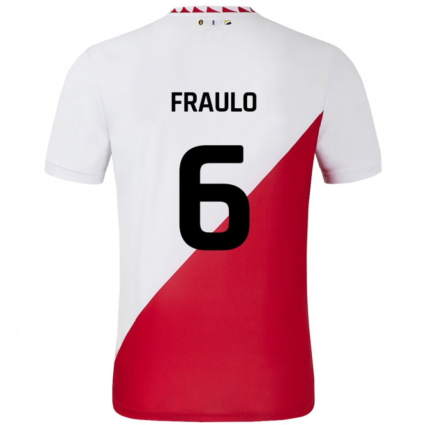 Niño Fútbol Camiseta Oscar Fraulo #6 Blanco Rojo 1ª Equipación 2024/25 Perú