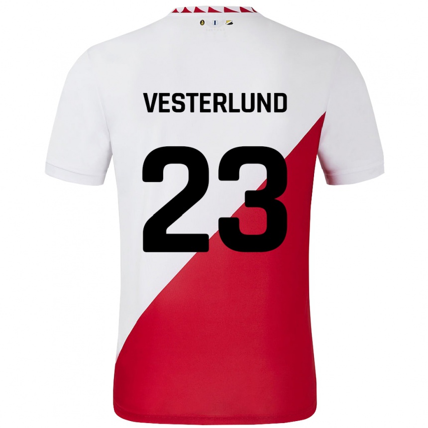 Niño Fútbol Camiseta Niklas Vesterlund #23 Blanco Rojo 1ª Equipación 2024/25 Perú