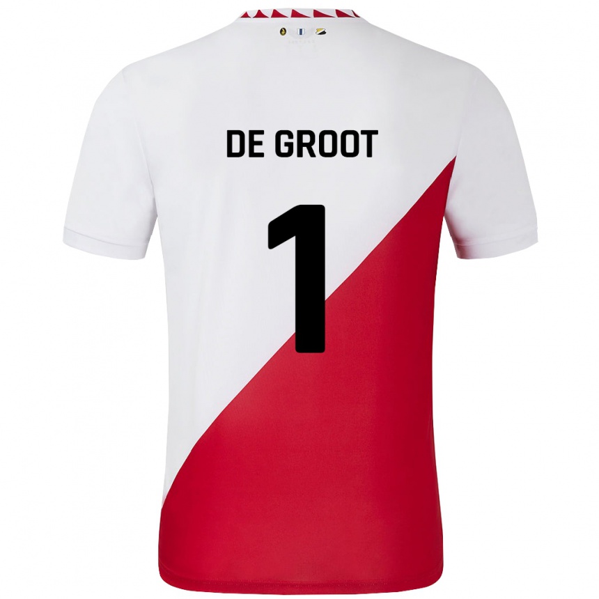 Niño Fútbol Camiseta Jasmijn De Groot #1 Blanco Rojo 1ª Equipación 2024/25 Perú