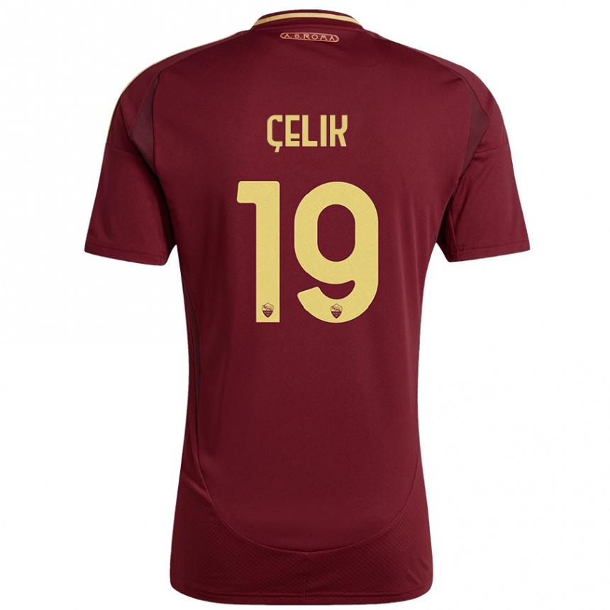 Niño Fútbol Camiseta Zeki Celik #19 Rojo Marrón Dorado 1ª Equipación 2024/25 Perú