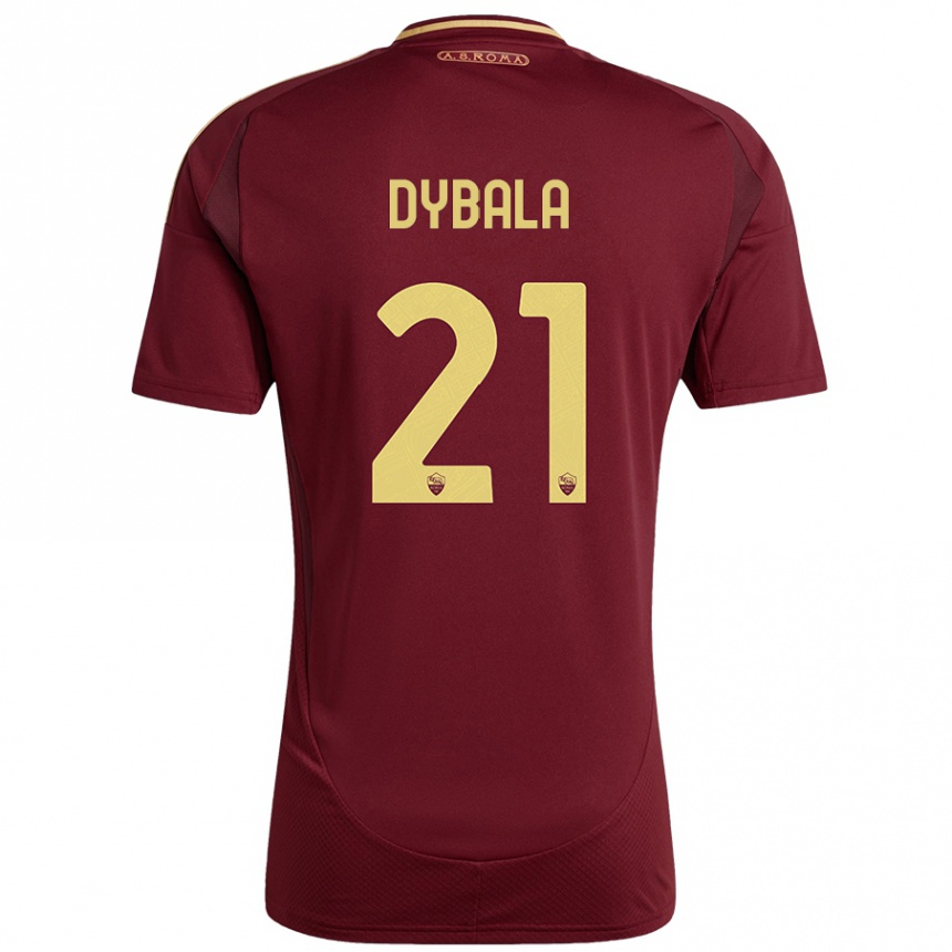 Niño Fútbol Camiseta Paulo Dybala #21 Rojo Marrón Dorado 1ª Equipación 2024/25 Perú